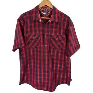 Vintage 2001 Y2K Tommy Hilfiger Plaid Shirt Mens L Red Button Down Short Sleeve